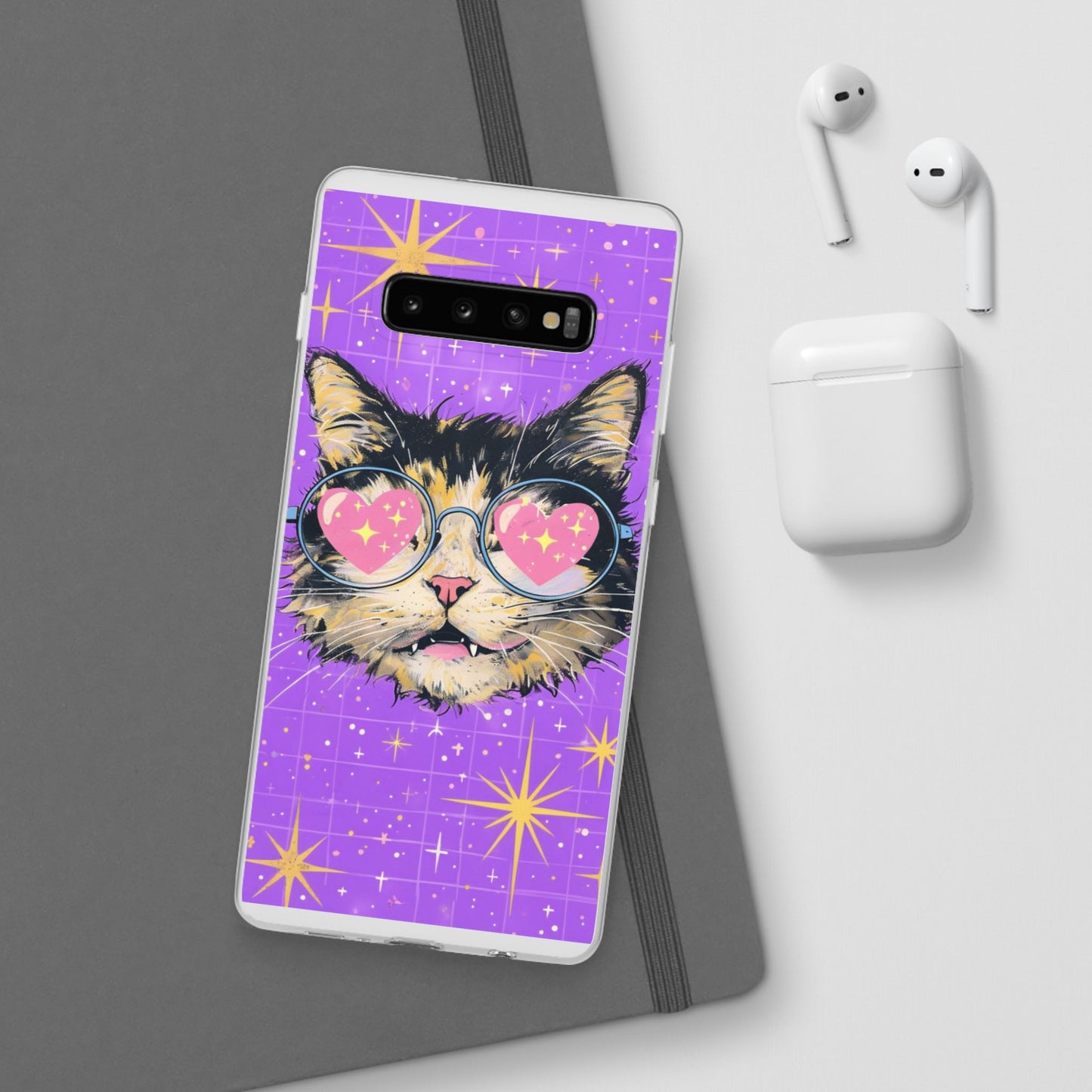 Cute Cat Flexi Case with Heart Glasses