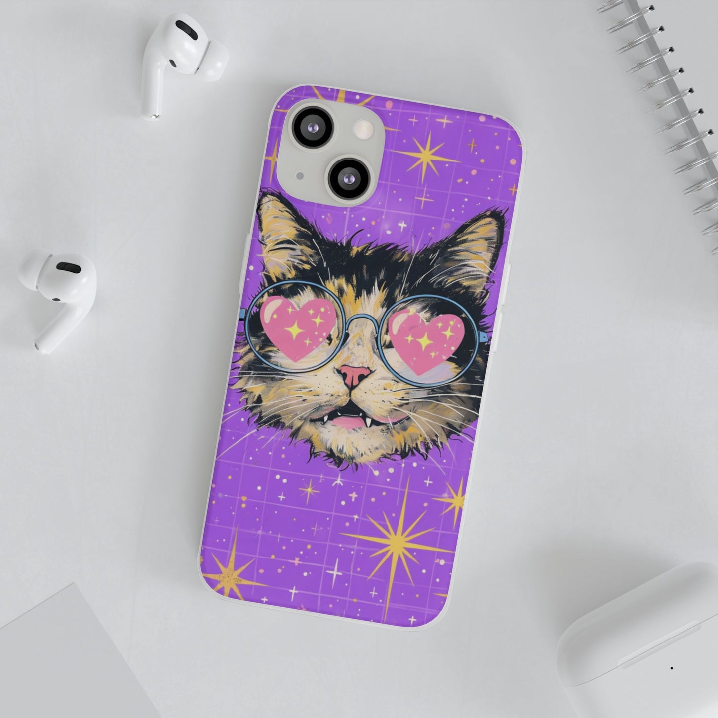 Cute Cat Flexi Case with Heart Glasses