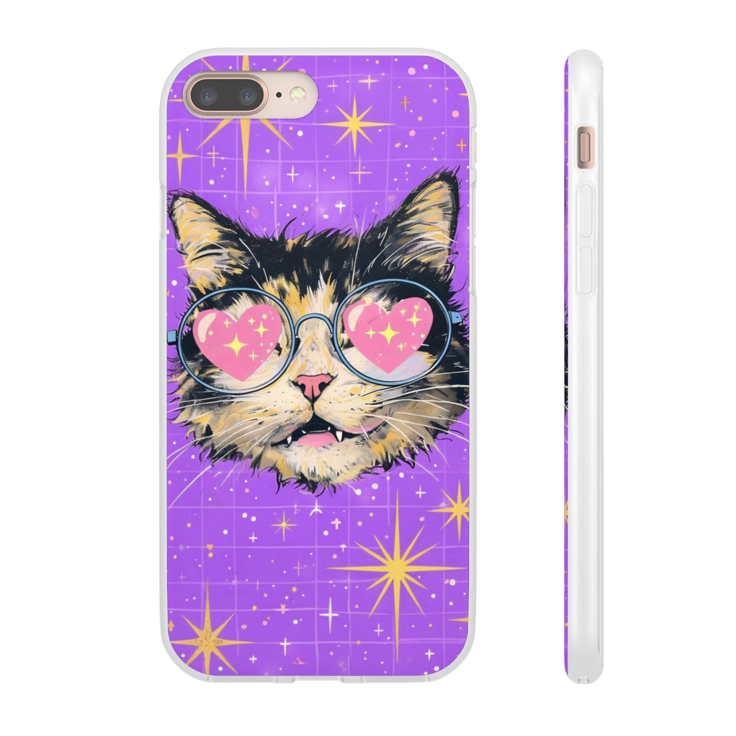 Cute Cat Flexi Case with Heart Glasses
