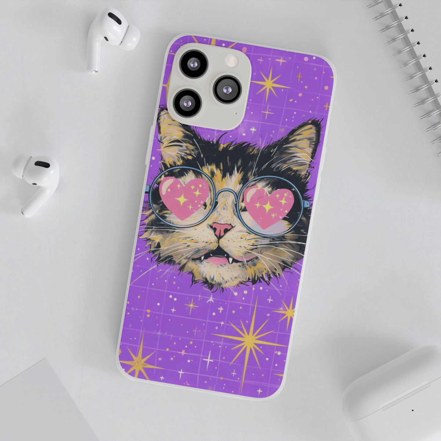Cute Cat Flexi Case with Heart Glasses