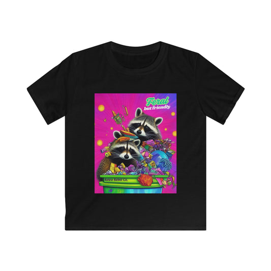 "Feral But Friendly" Raccoon Kids Softstyle Tee