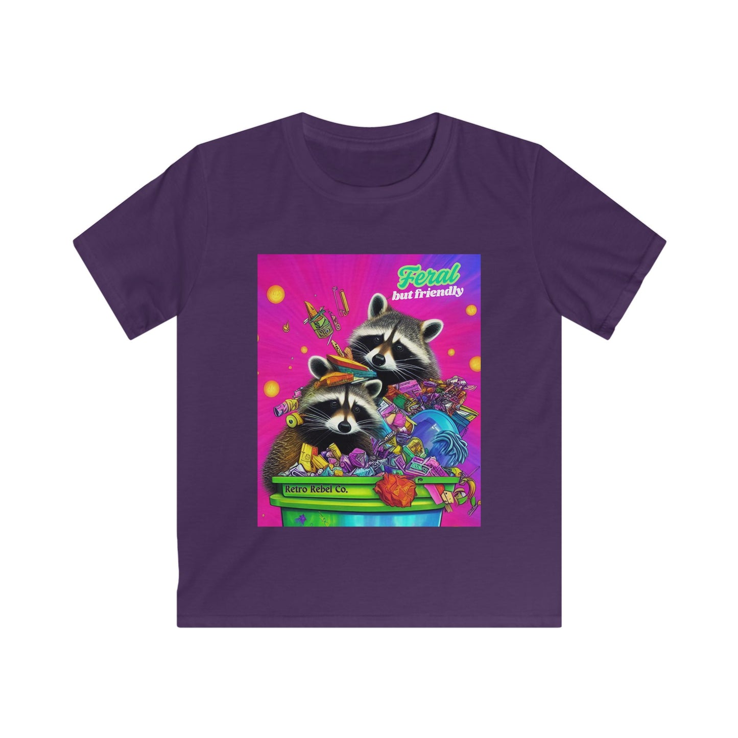 "Feral But Friendly" Raccoon Kids Softstyle Tee