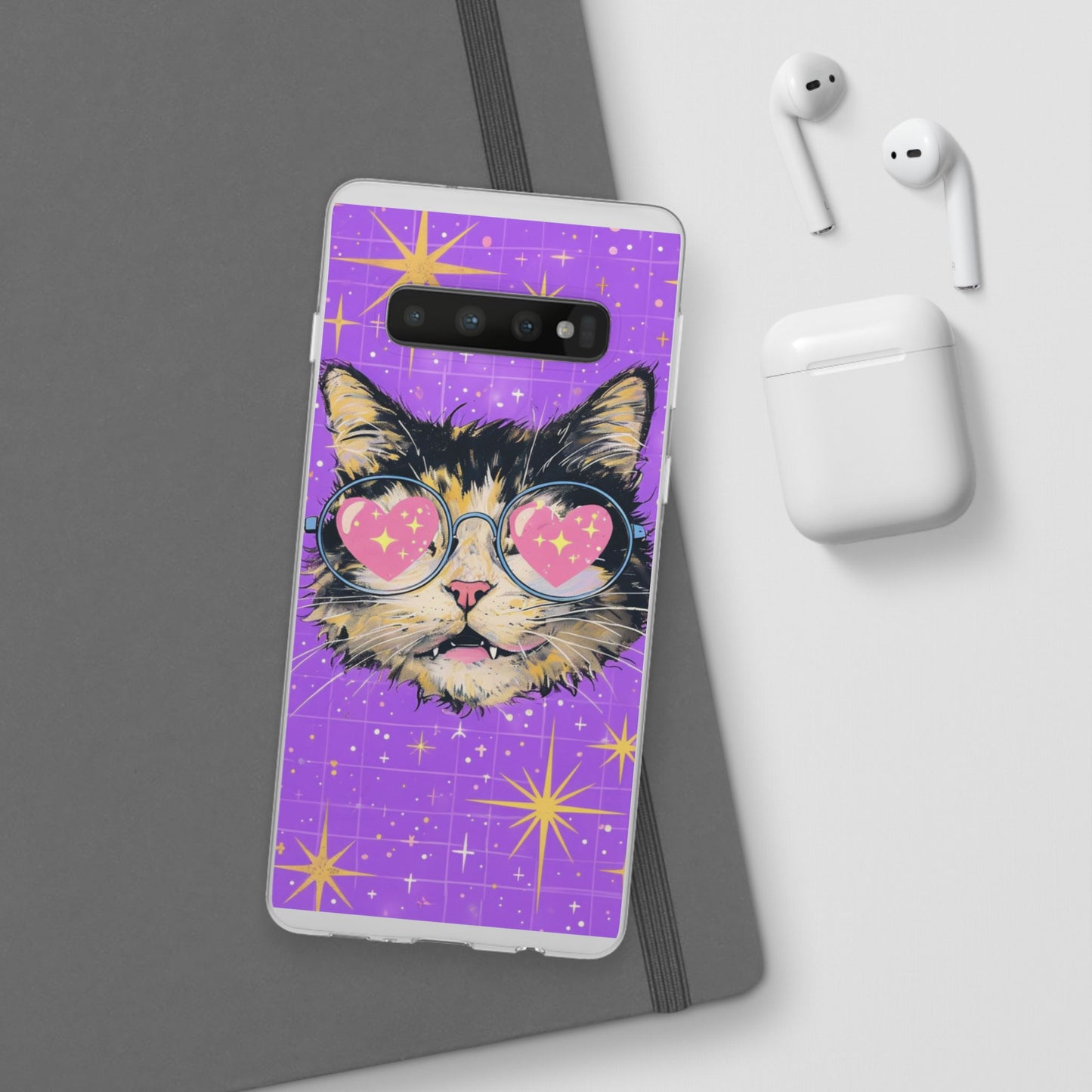 Cute Cat Flexi Case with Heart Glasses