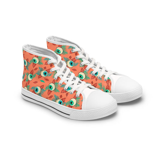 High Top Sneakers - Eyeball Sneakers with Leaves Design