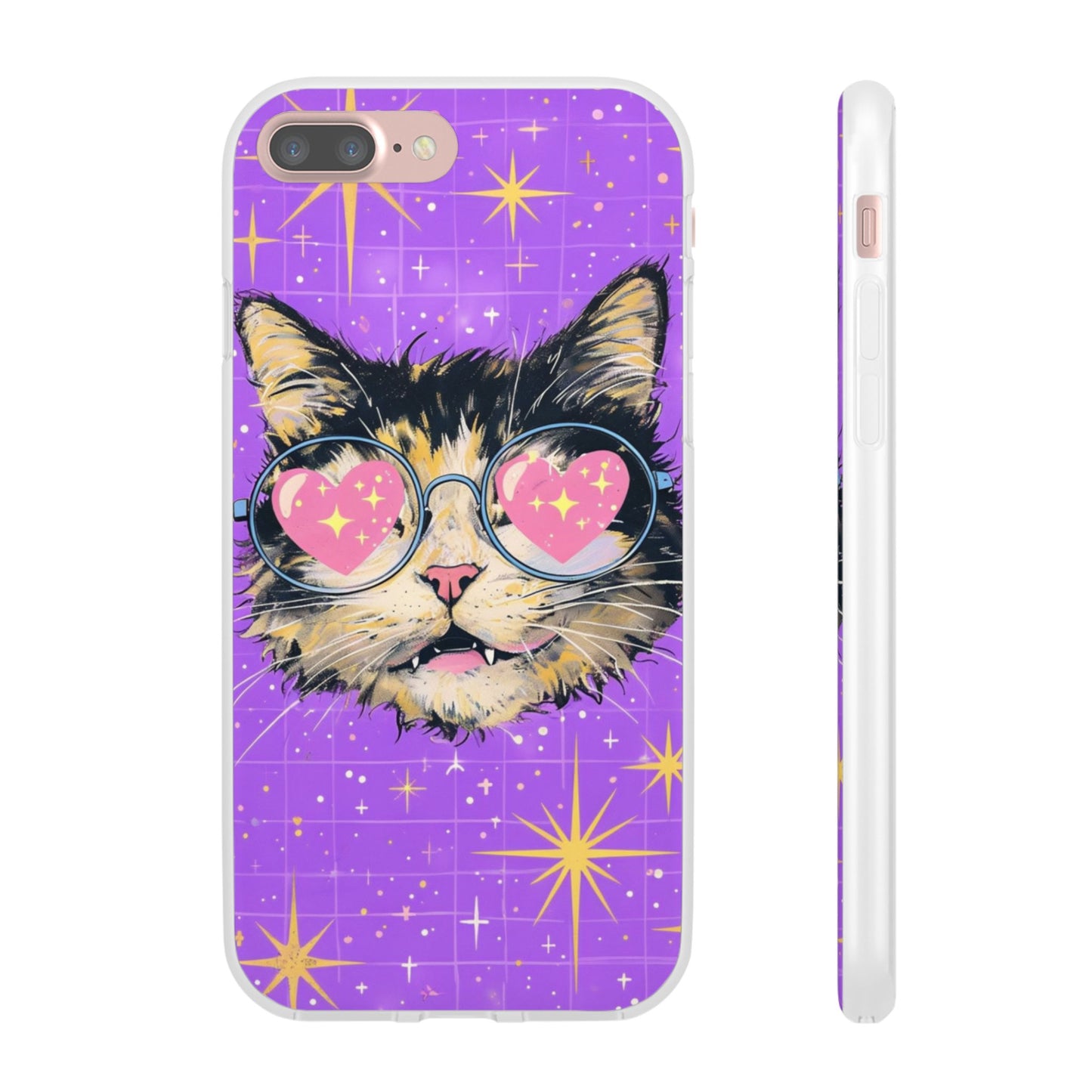 Cute Cat Flexi Case with Heart Glasses