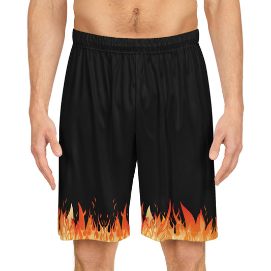 Flame-Patterned Basketball Shorts