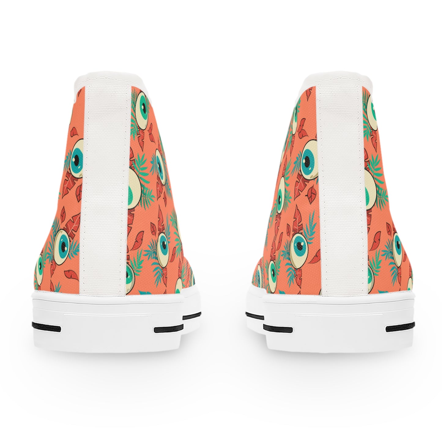 High Top Sneakers - Eyeball Sneakers with Leaves Design