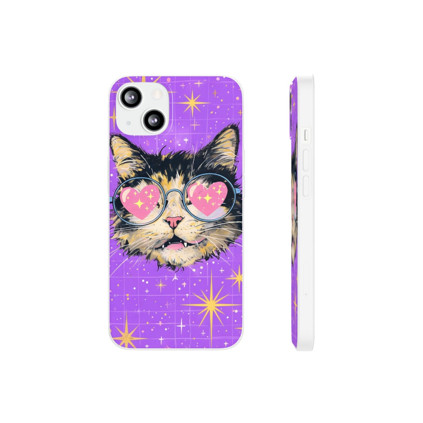 Cute Cat Flexi Case with Heart Glasses