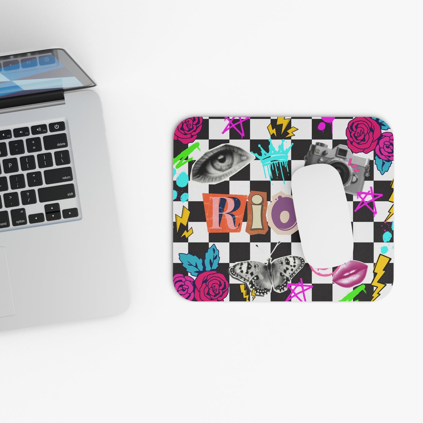 Riot Graphic Mouse Pad – Colorful Checkered Design for Creative Workspaces