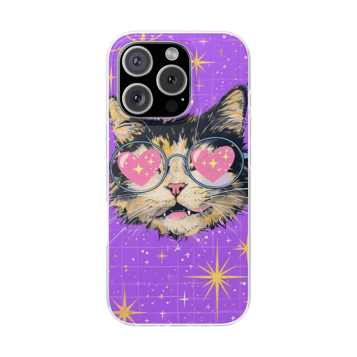 Cute Cat Flexi Case with Heart Glasses