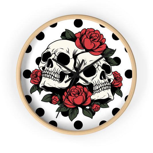 Gothic Rose Skull Wall Clock - Vintage Floral Design
