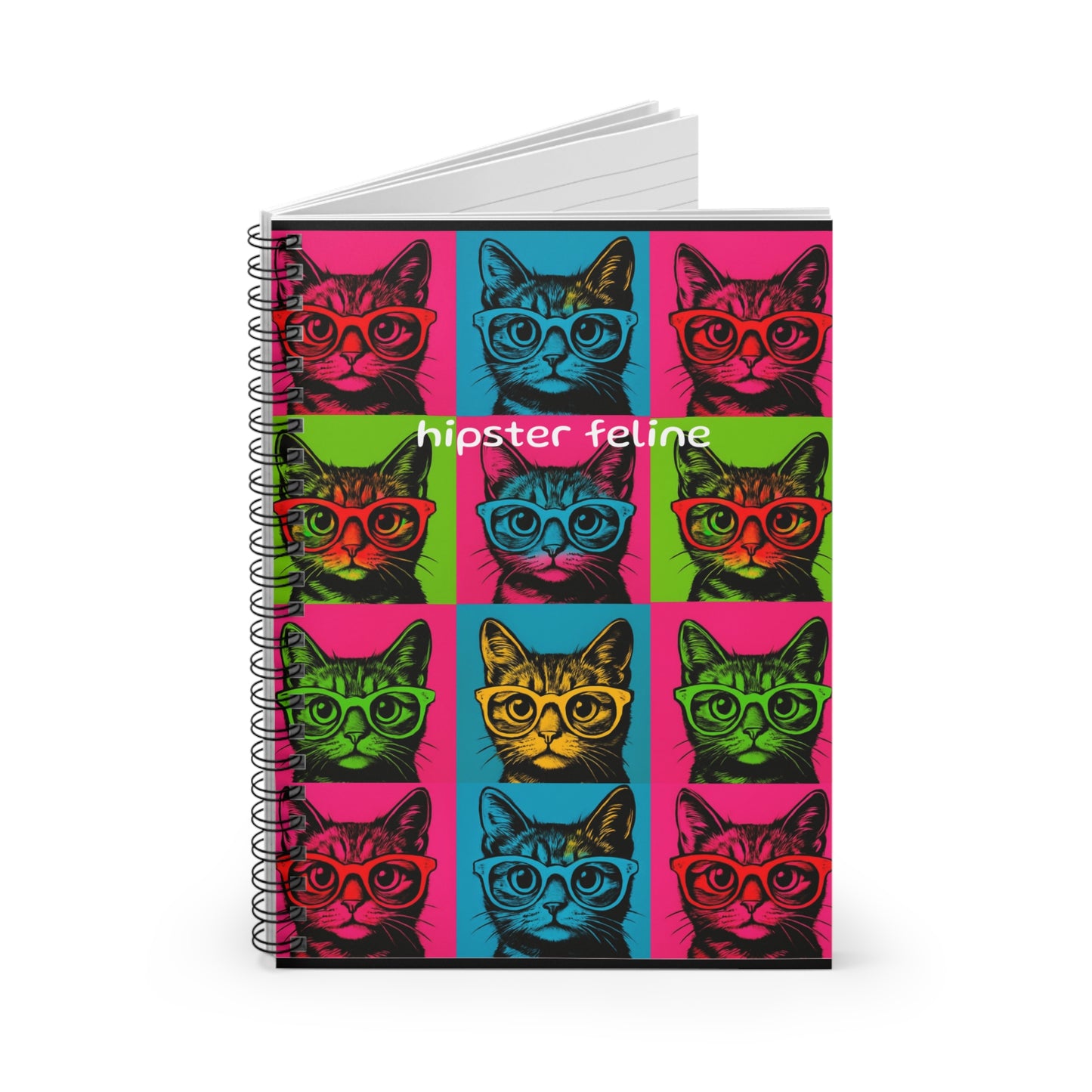 Hipster Feline Spiral Notebook - Colorful Cat Design for Cat Lovers