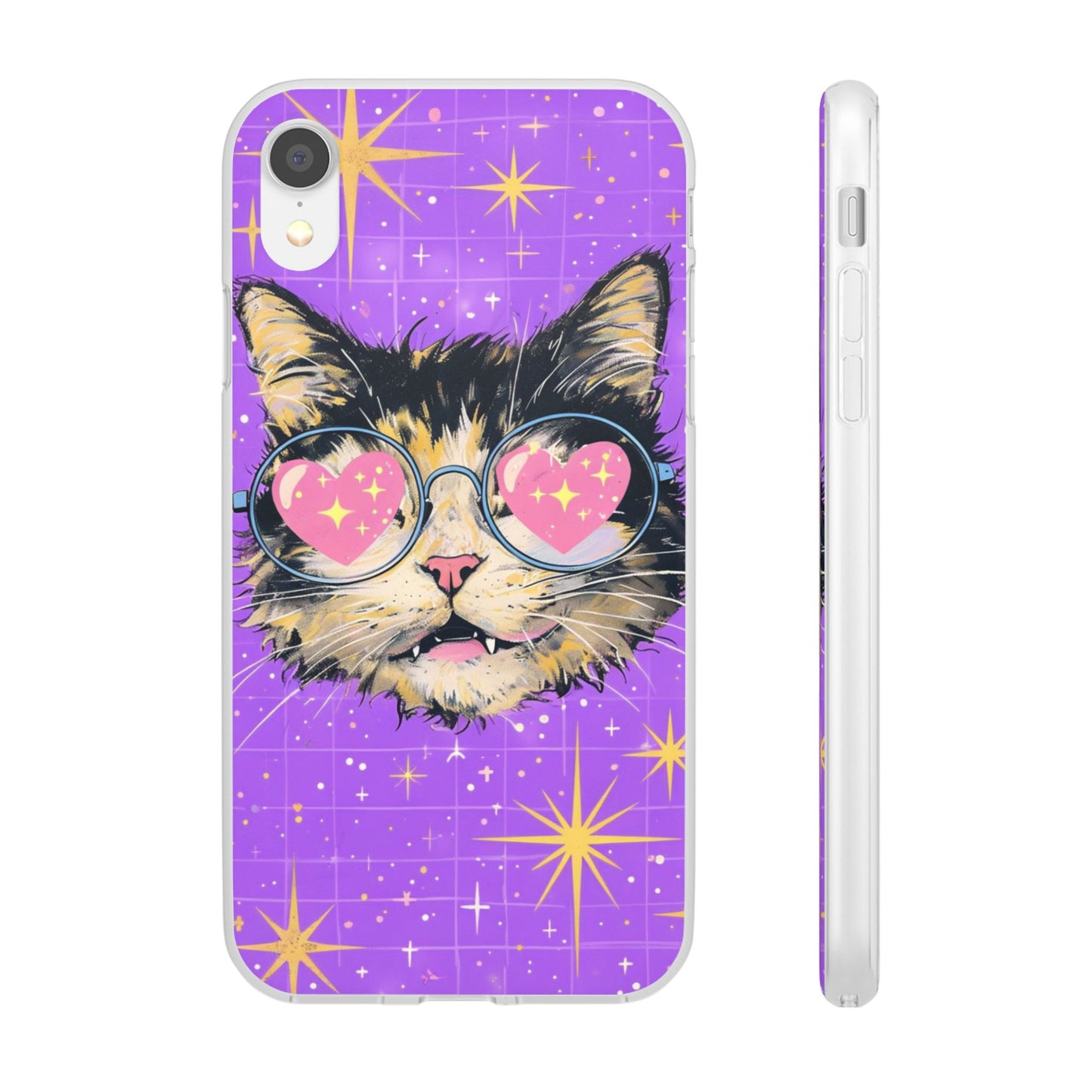 Cute Cat Flexi Case with Heart Glasses