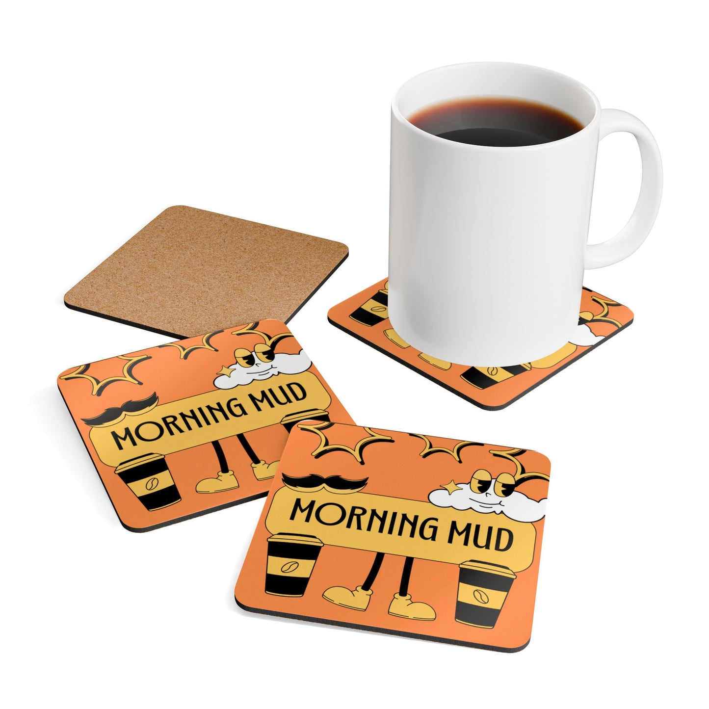 Morning Mud Cork Coaster Set - Fun Mug Mat for Coffee Lovers