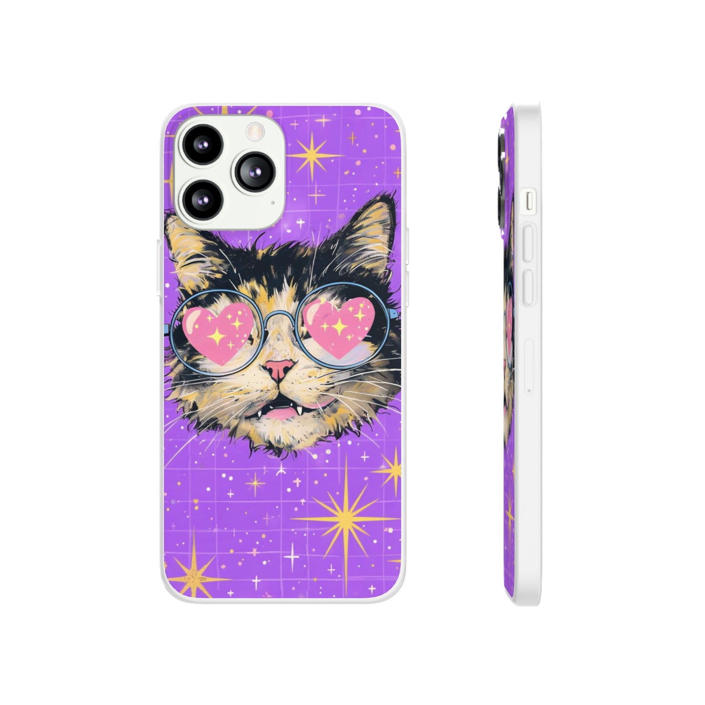 Cute Cat Flexi Case with Heart Glasses