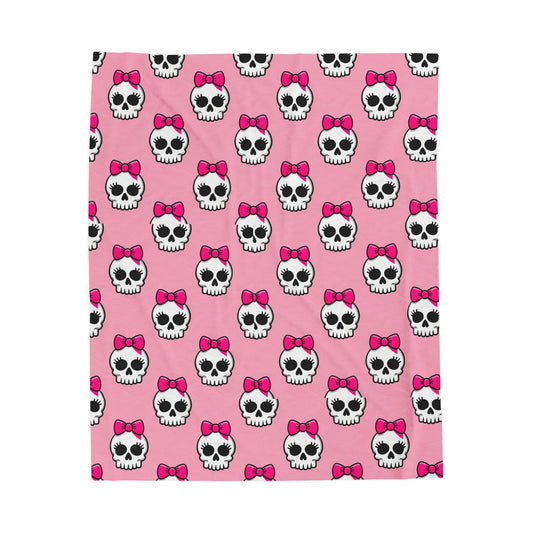 Cute Skull & Bow Plush Blanket