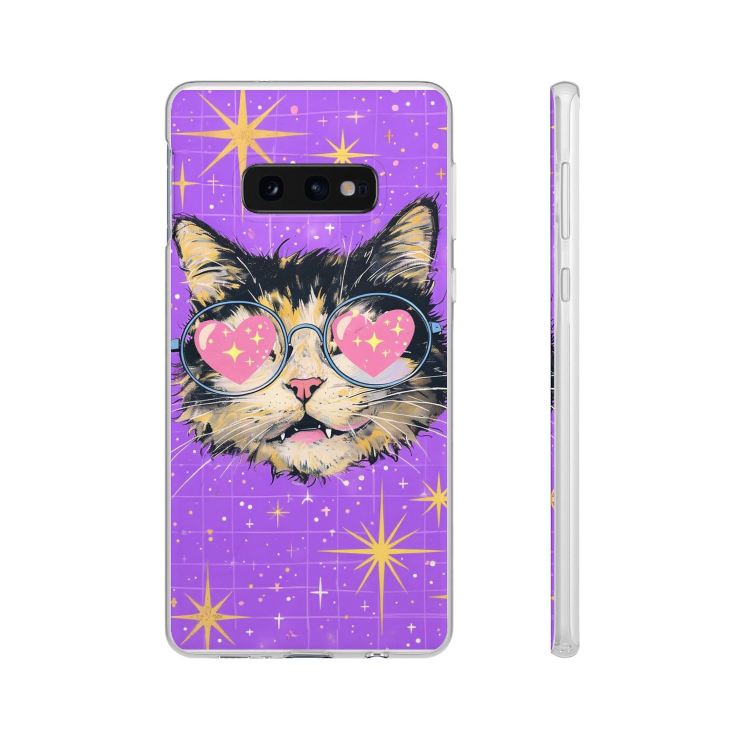 Cute Cat Flexi Case with Heart Glasses
