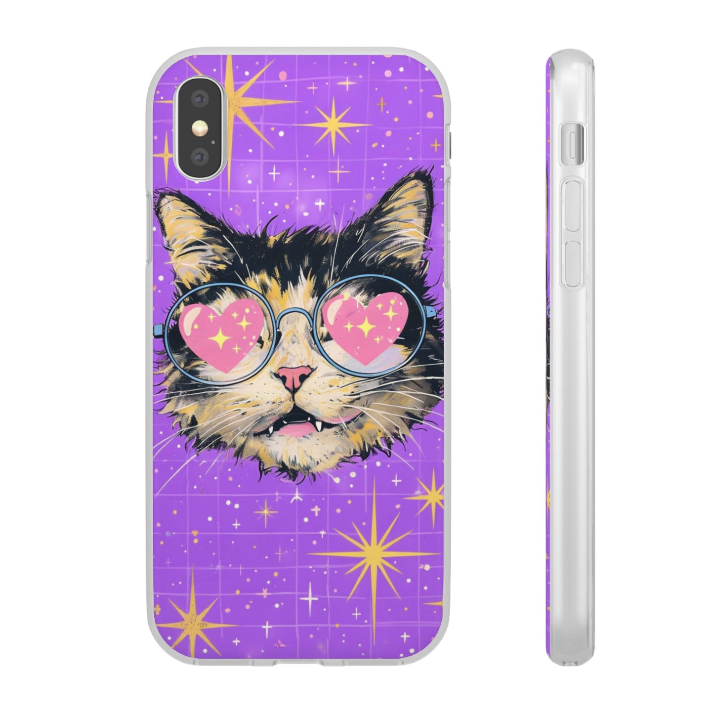 Cute Cat Flexi Case with Heart Glasses