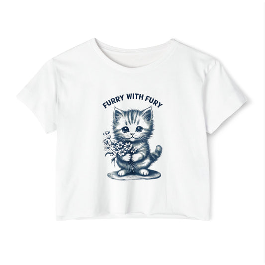 Furry With Fury Women's Festival Crop Top - Cute Cat Graphic Tee