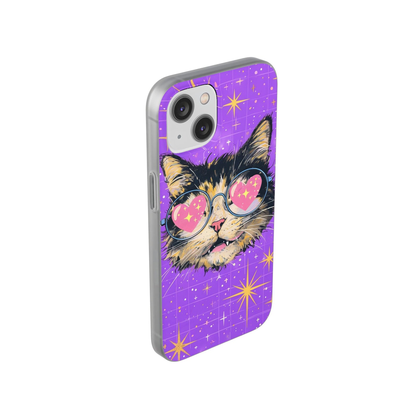 Cute Cat Flexi Case with Heart Glasses