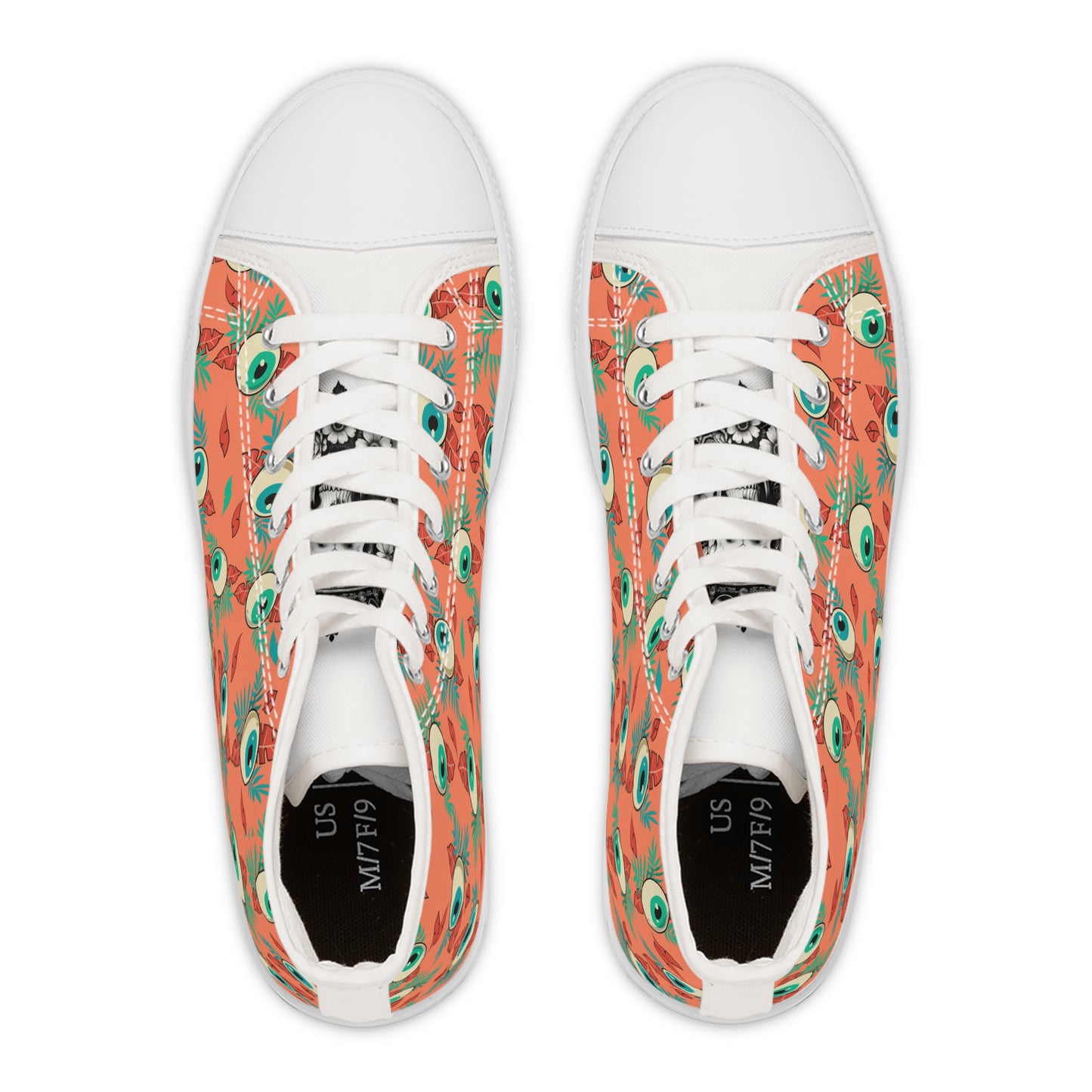 High Top Sneakers - Eyeball Sneakers with Leaves Design