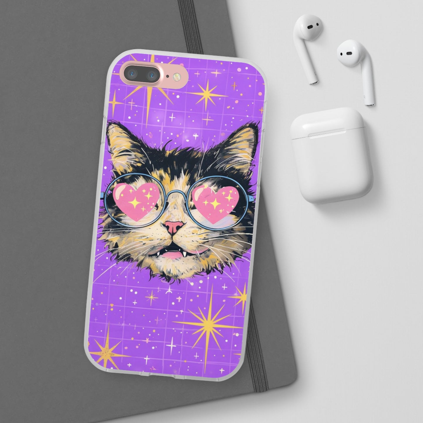 Cute Cat Flexi Case with Heart Glasses