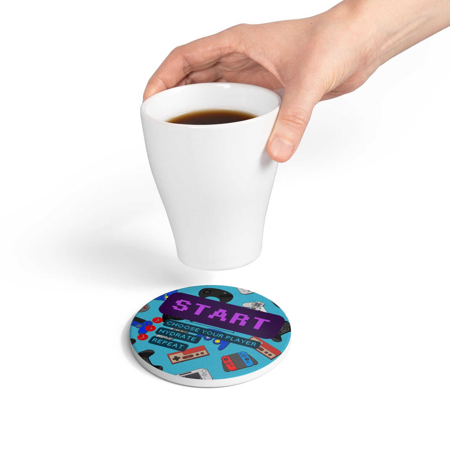 Retro Gamer Ceramic Coaster - 'START' Hydrate & Repeat