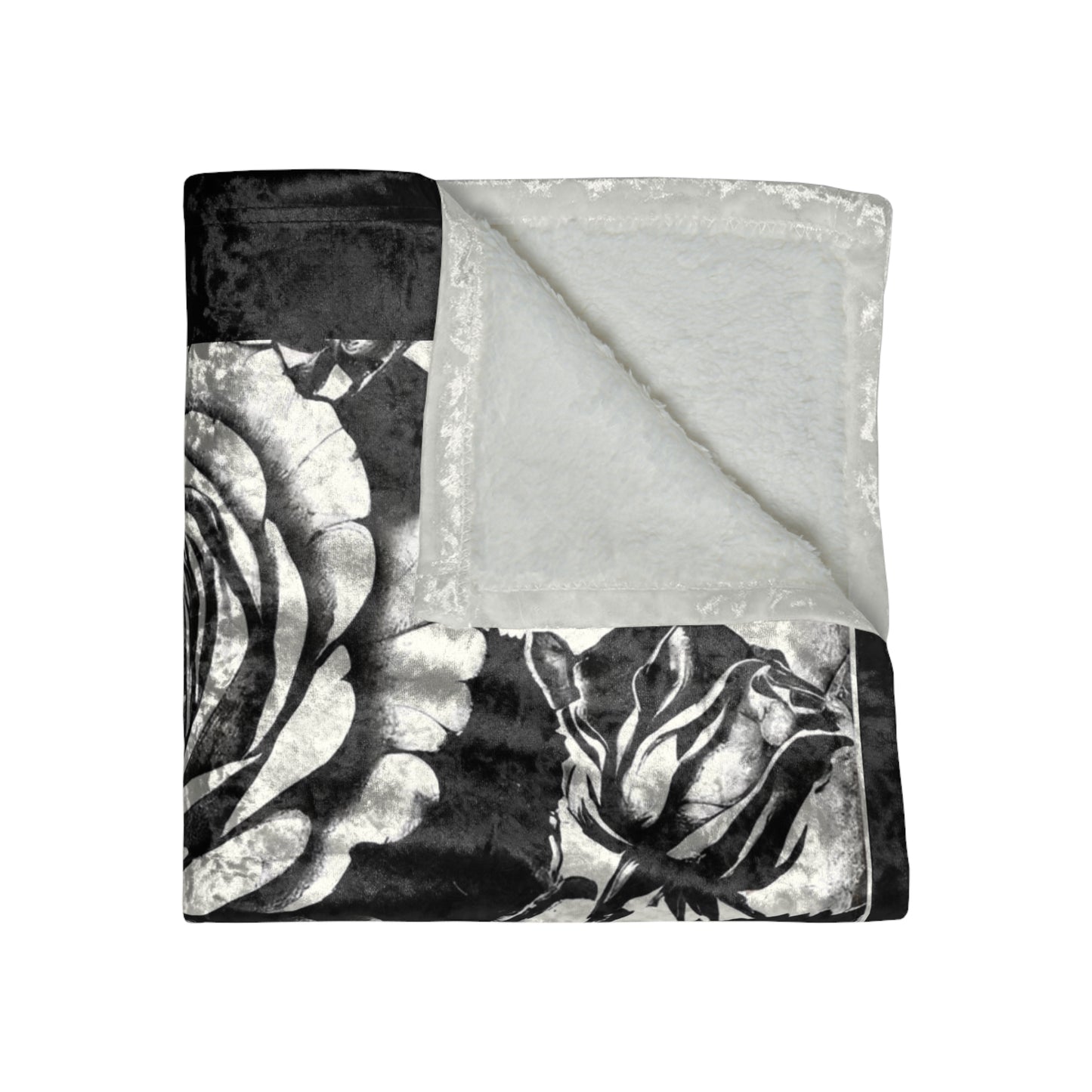 Elegant Crushed Velvet Blanket with Vintage Rose Design