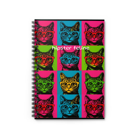 Hipster Feline Spiral Notebook - Colorful Cat Design for Cat Lovers