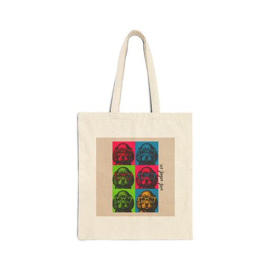 Colorful Retro Puppy Cotton Canvas Tote Bag - Eco-Friendly Everyday Carry