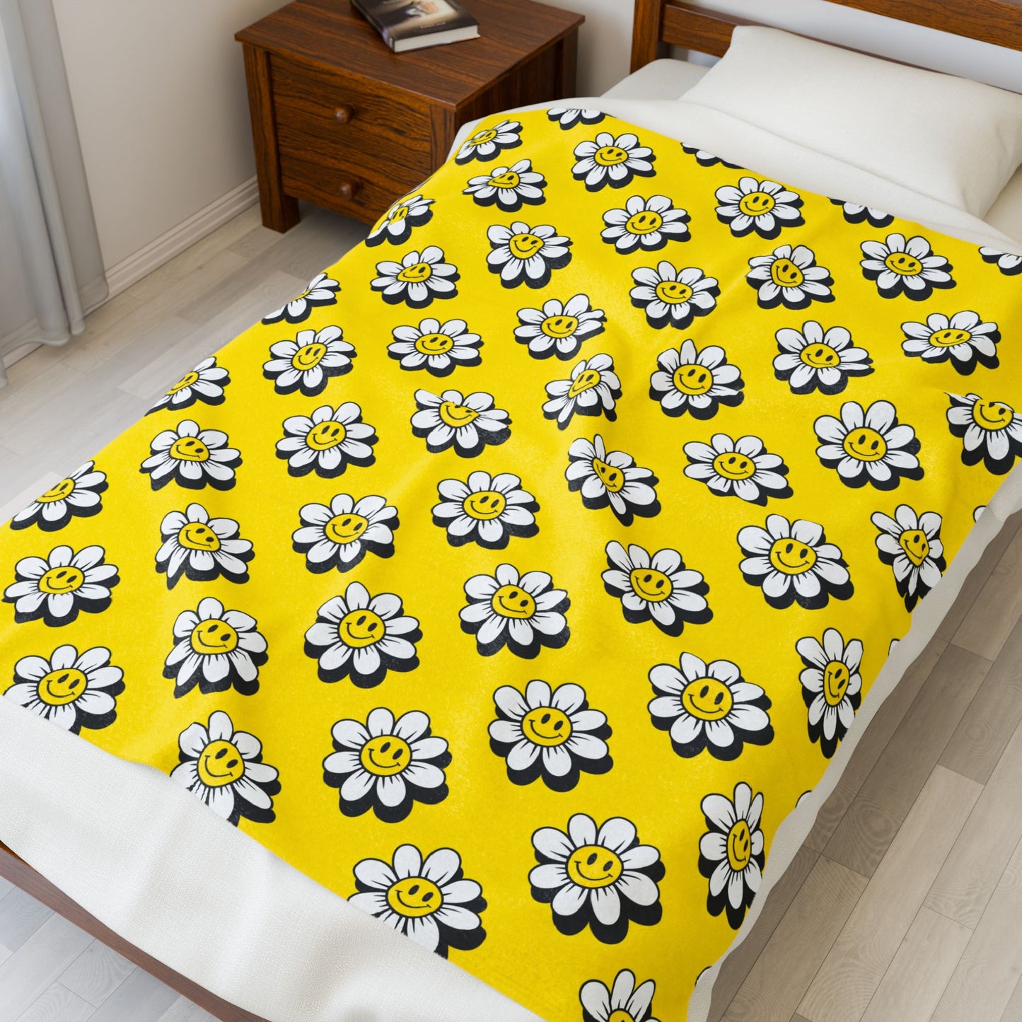Cheerful Daisy Velveteen Plush Blanket