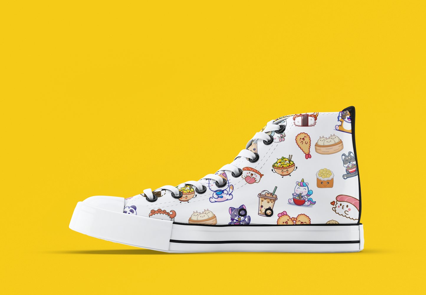 Ramen and Sushi Pattern High Top Sneakers