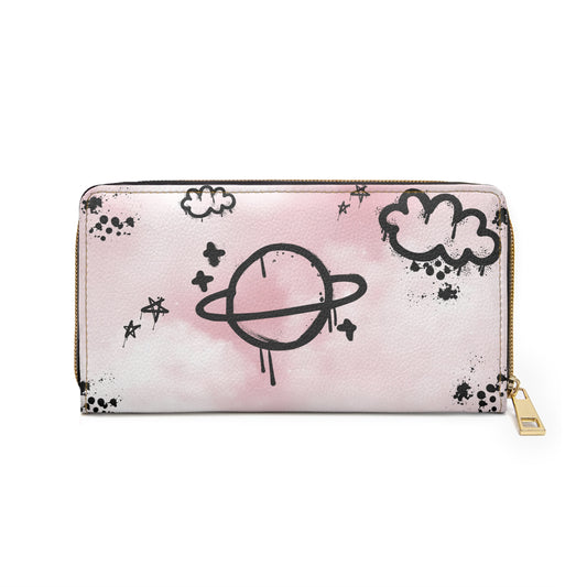 Angelic Vibes Zipper Wallet - Cloud & Planet Design for Dreamers