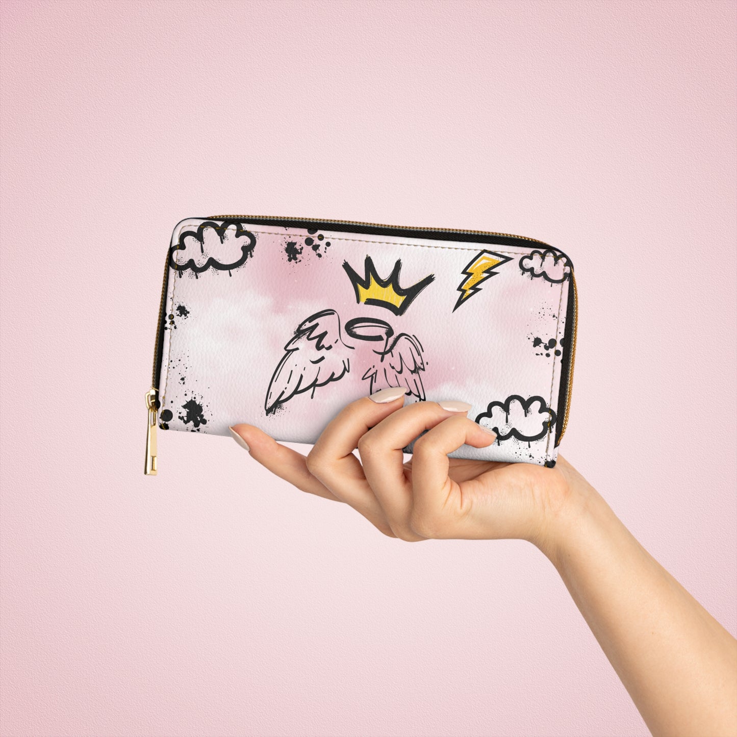 Angelic Vibes Zipper Wallet - Cloud & Planet Design for Dreamers