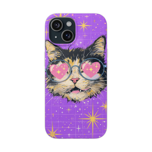 Cute Cat Flexi Case with Heart Glasses