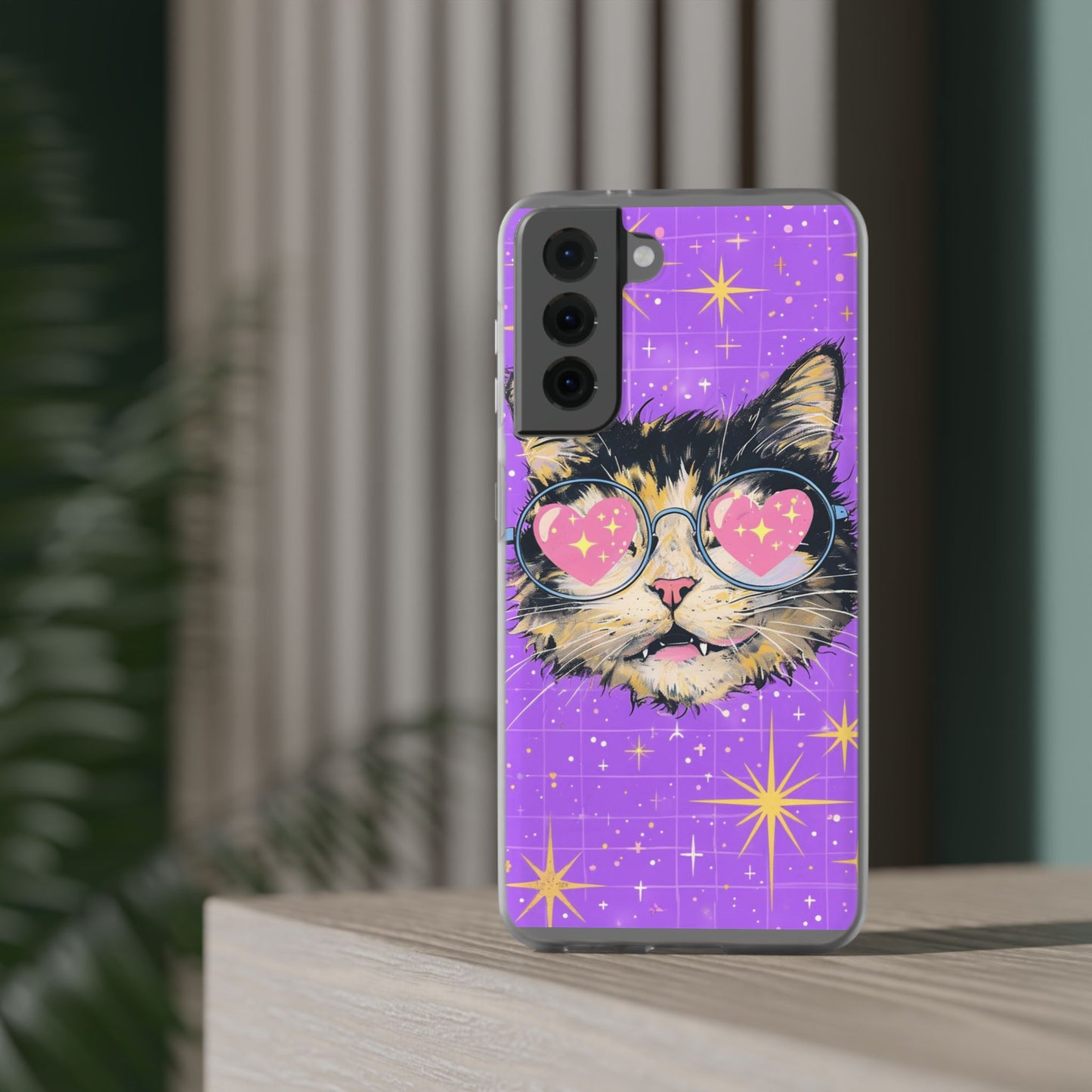 Cute Cat Flexi Case with Heart Glasses