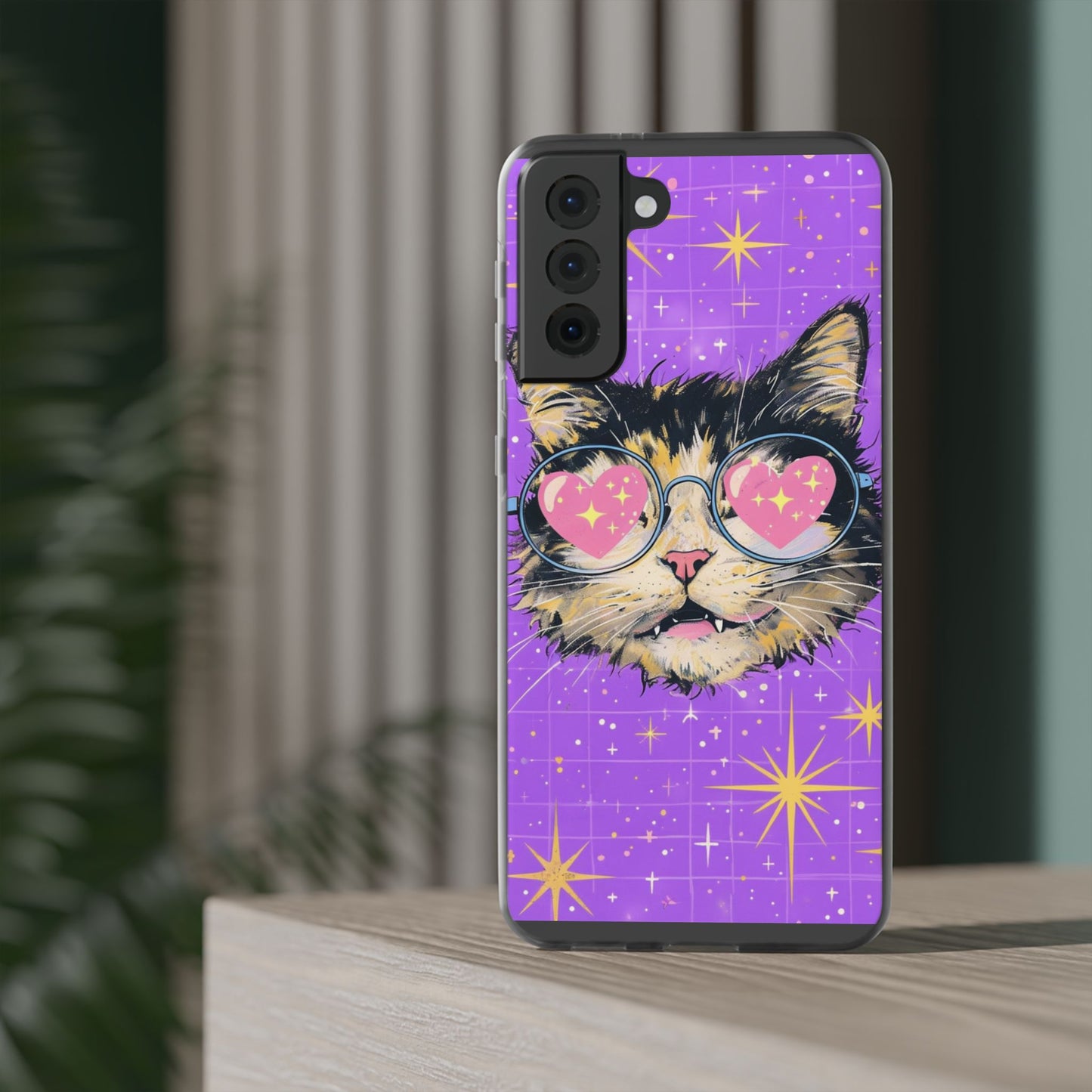 Cute Cat Flexi Case with Heart Glasses