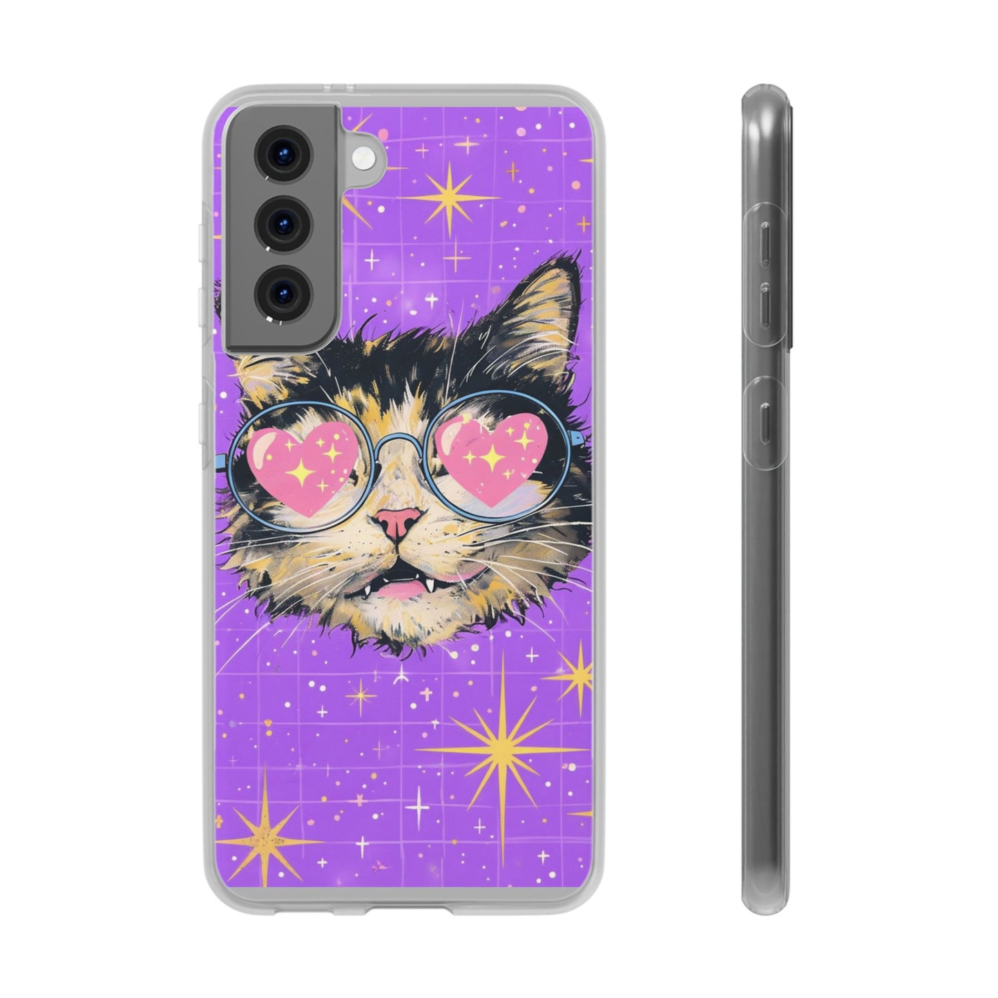 Cute Cat Flexi Case with Heart Glasses