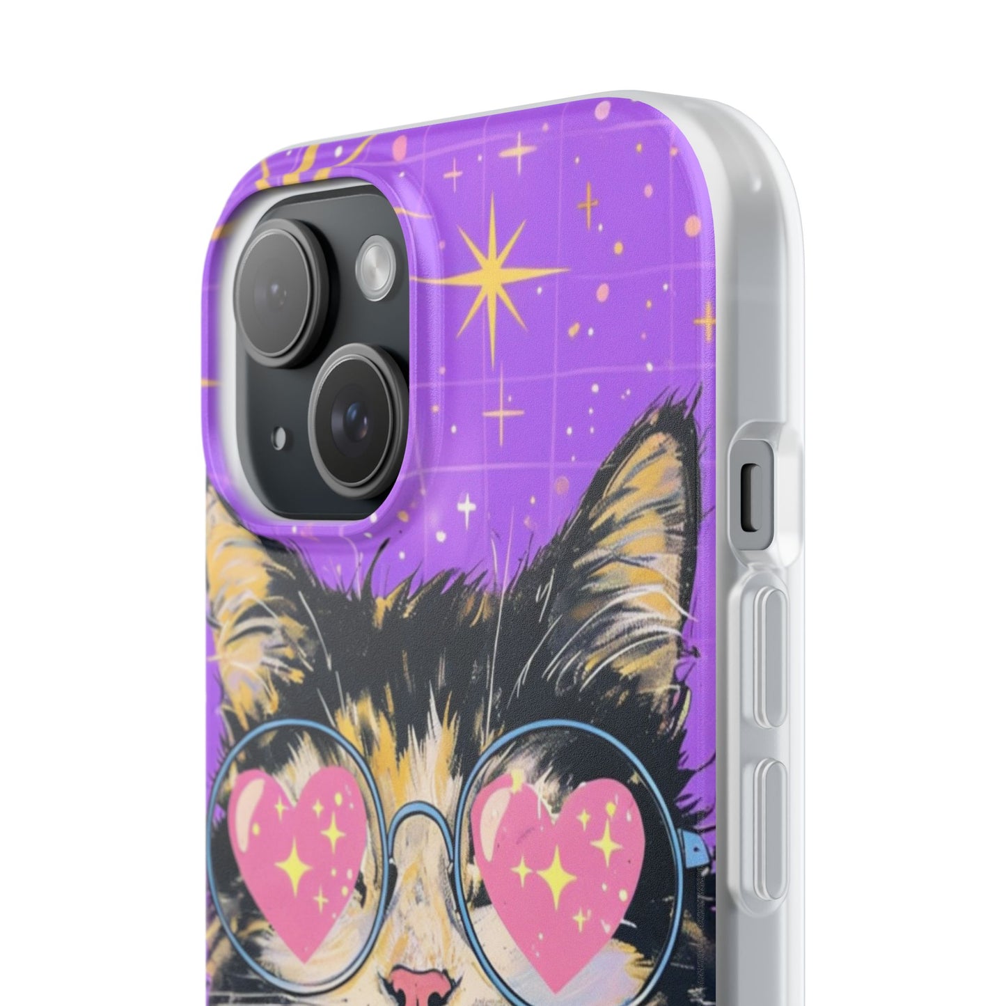 Cute Cat Flexi Case with Heart Glasses