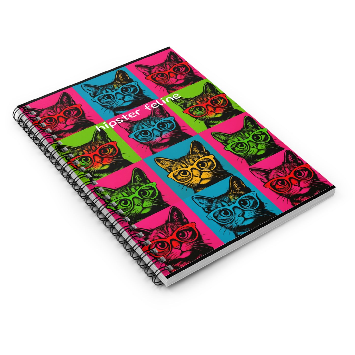 Hipster Feline Spiral Notebook - Colorful Cat Design for Cat Lovers