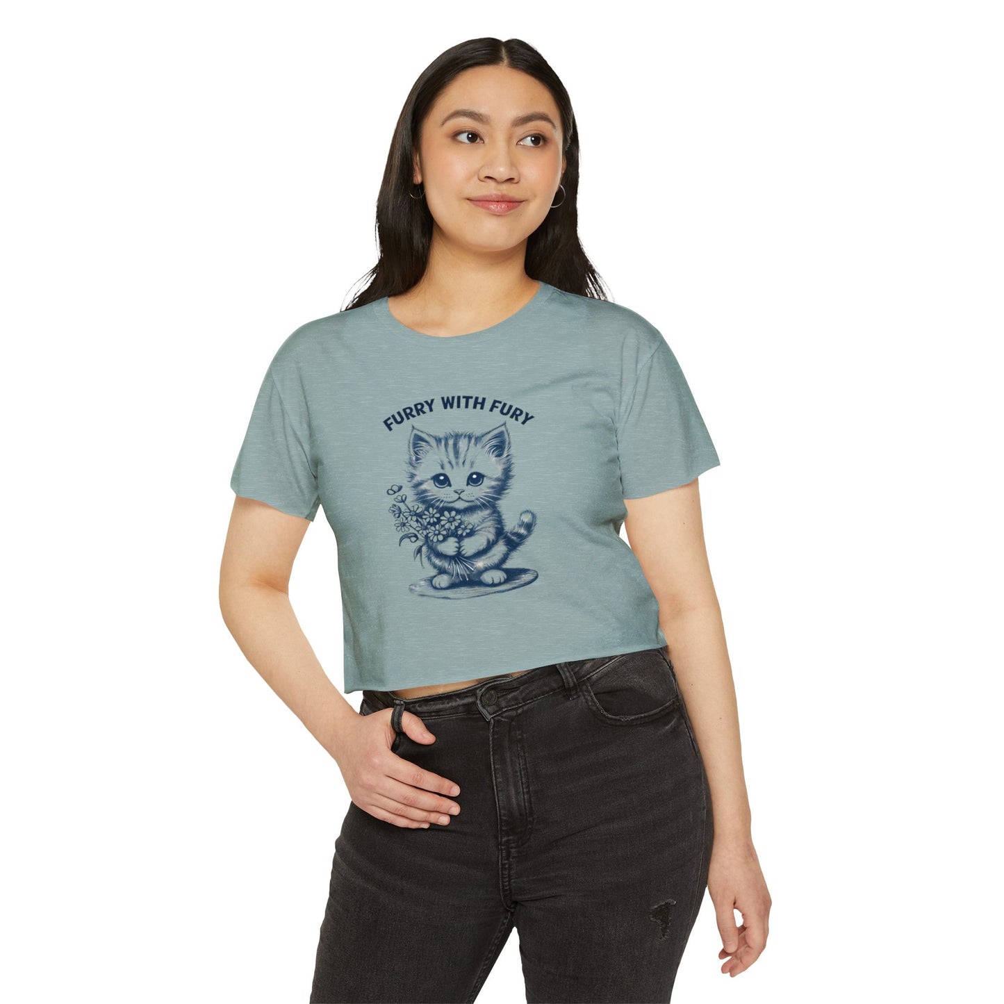 Furry With Fury Women's Festival Crop Top - Cute Cat Graphic Tee