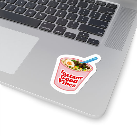 Instant Good Vibes Kiss-Cut Stickers | Fun, Retro Ramen Design for Positive Vibe Enthusiasts