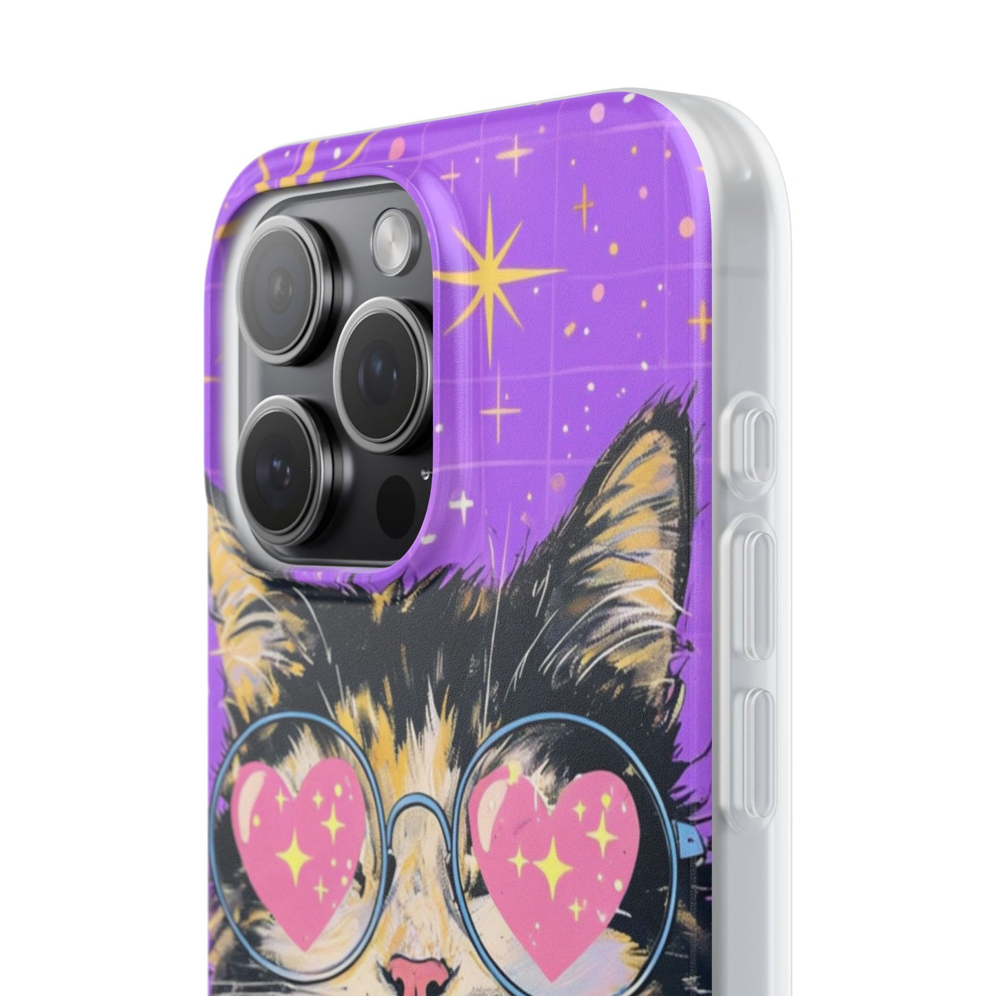 Cute Cat Flexi Case with Heart Glasses