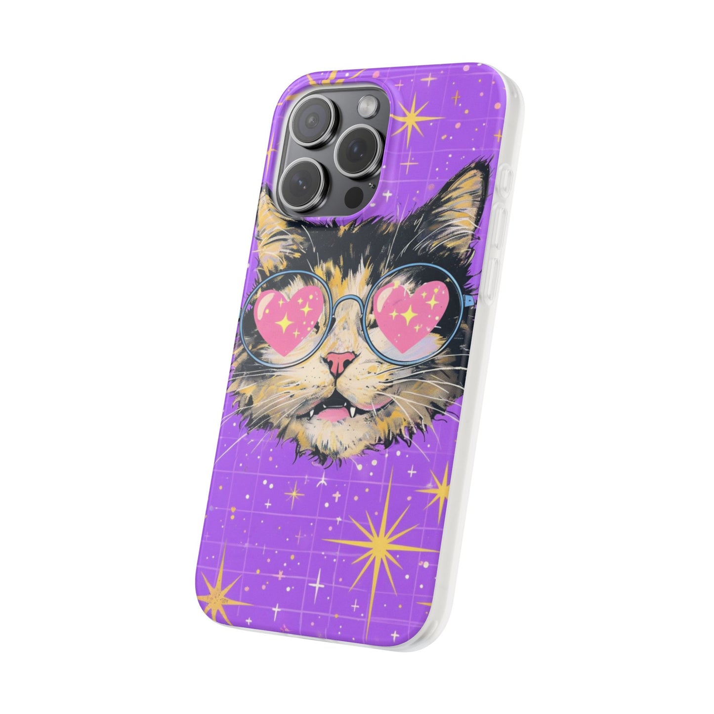 Cute Cat Flexi Case with Heart Glasses