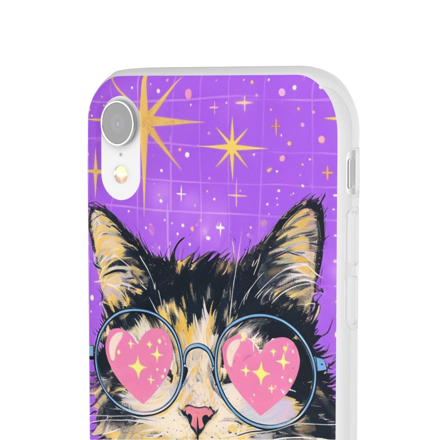 Cute Cat Flexi Case with Heart Glasses