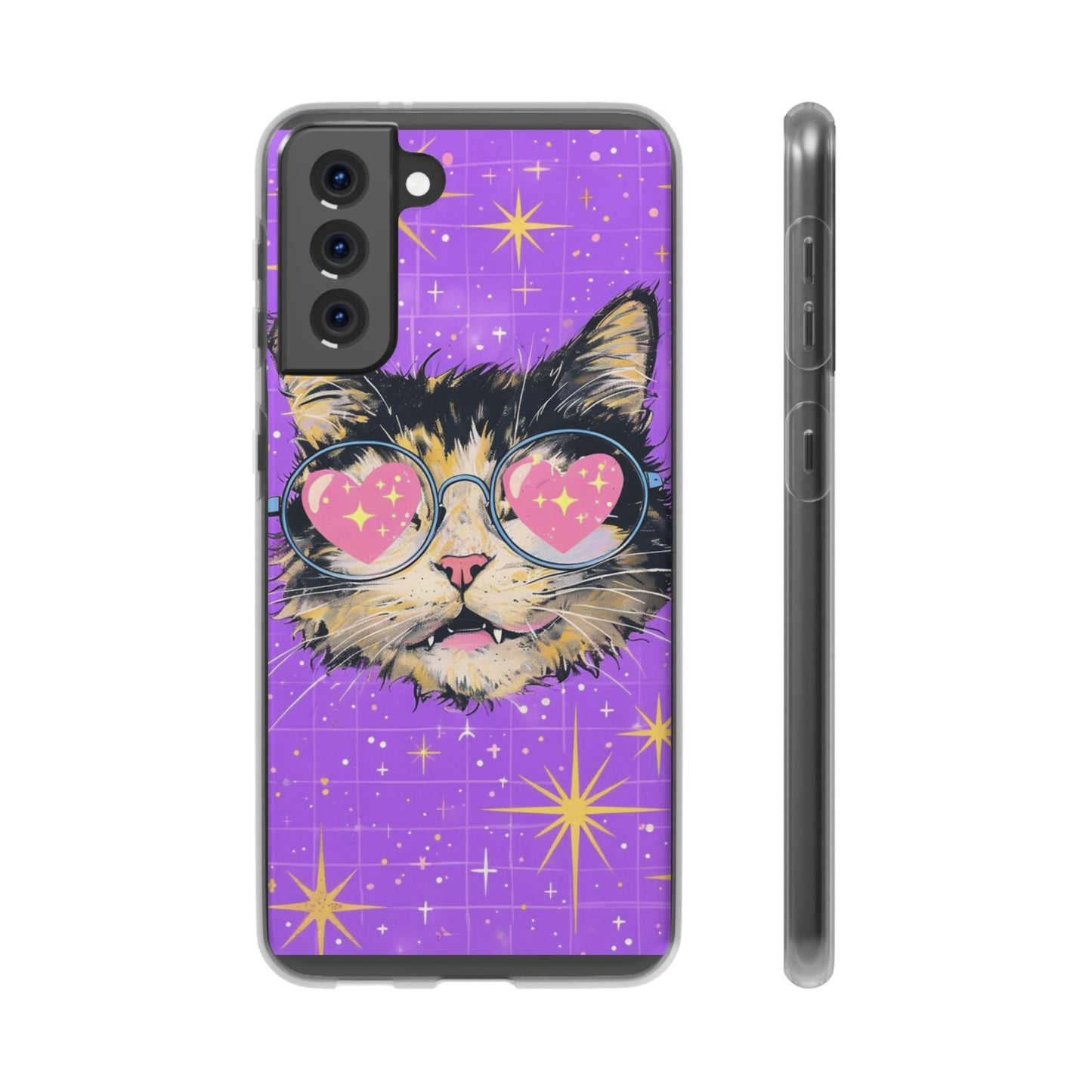 Cute Cat Flexi Case with Heart Glasses