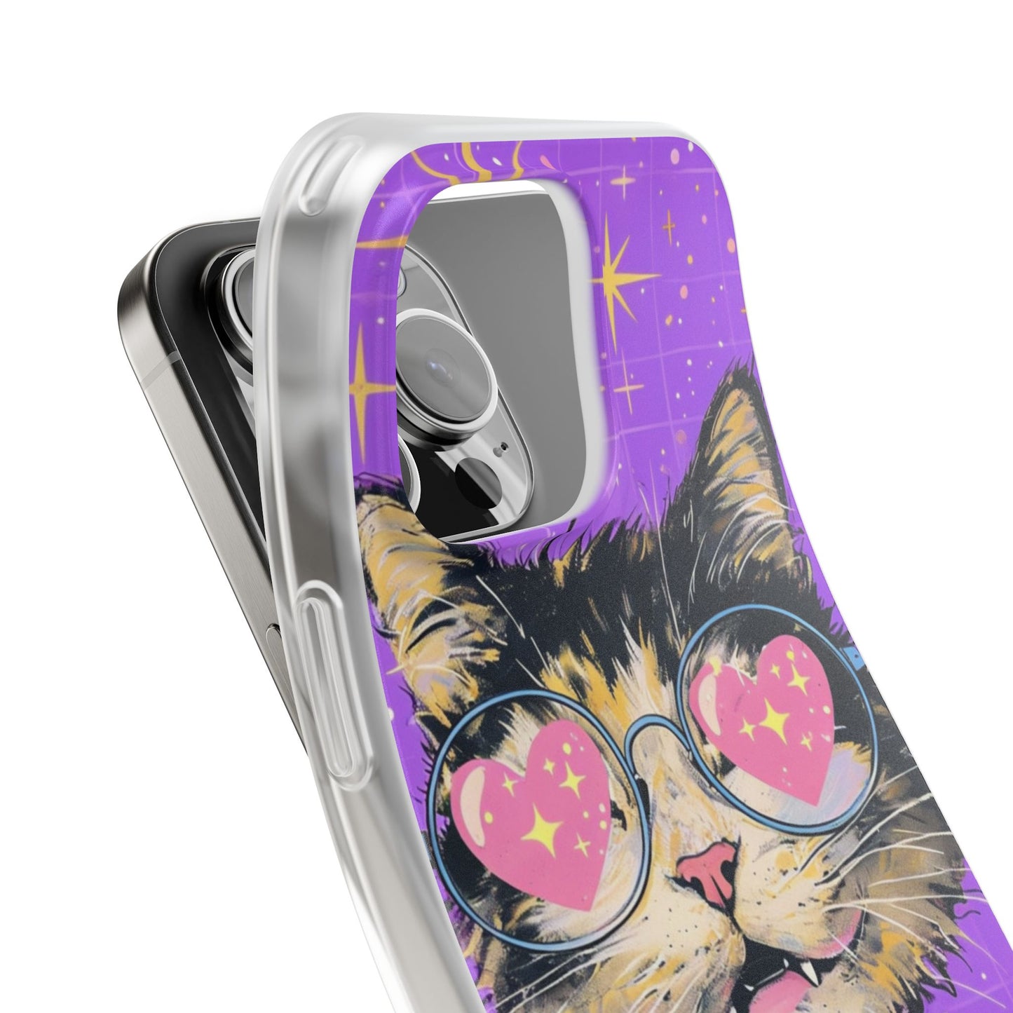 Cute Cat Flexi Case with Heart Glasses