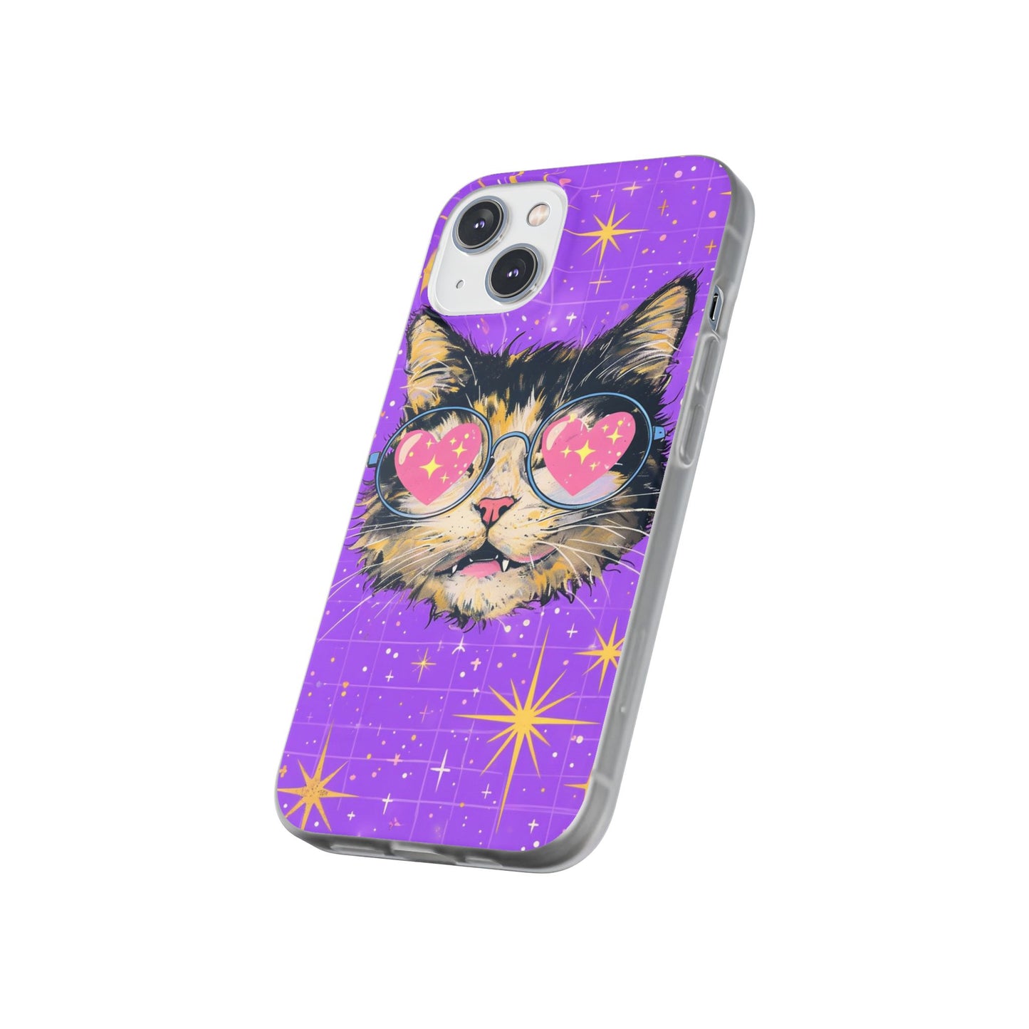Cute Cat Flexi Case with Heart Glasses