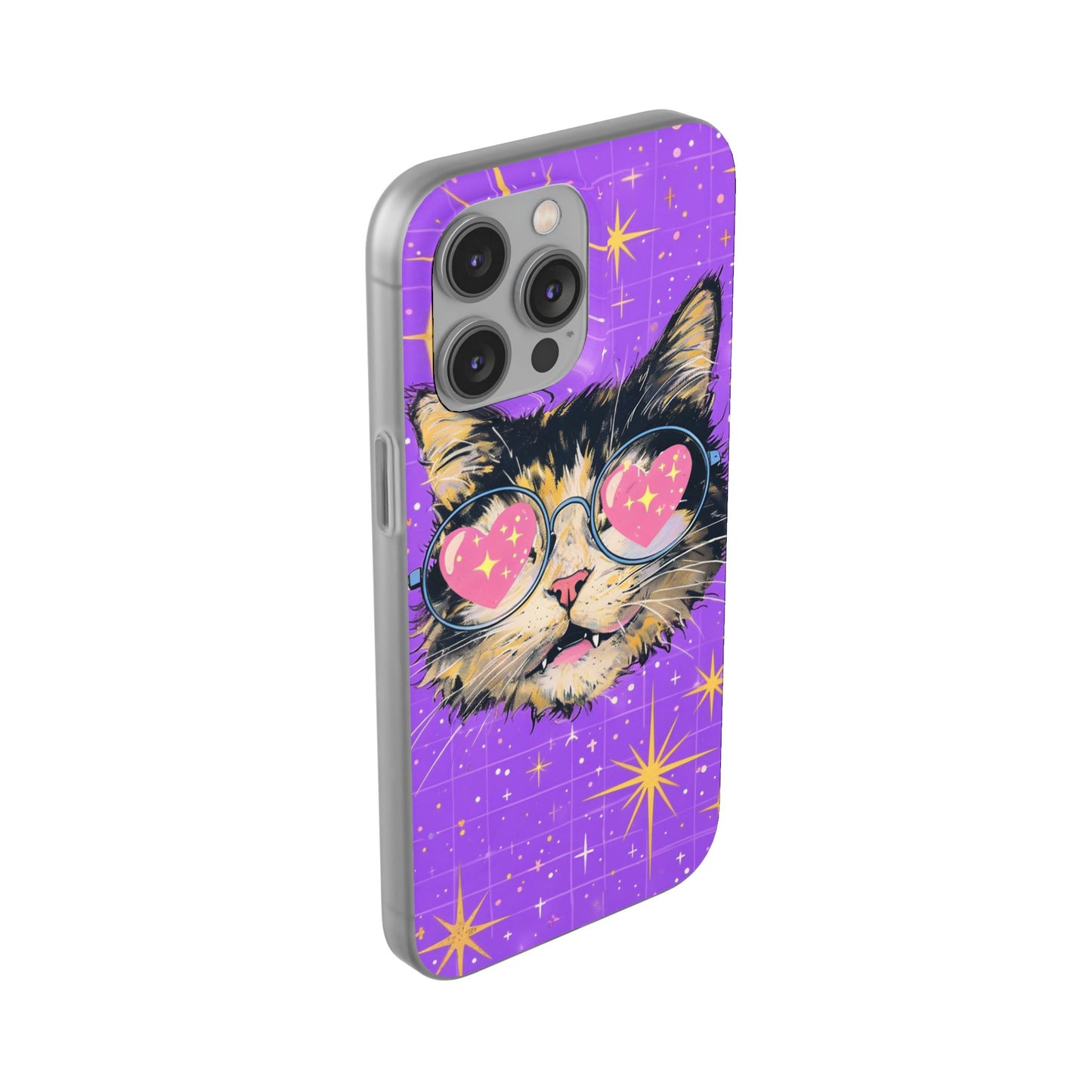 Cute Cat Flexi Case with Heart Glasses