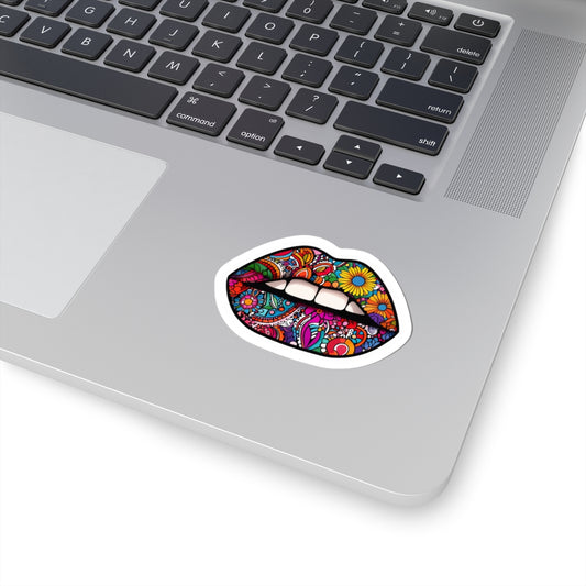 Colorful Floral Mouth Kiss-Cut Sticker - Vibrant Laptop Decal for Trendy Decor